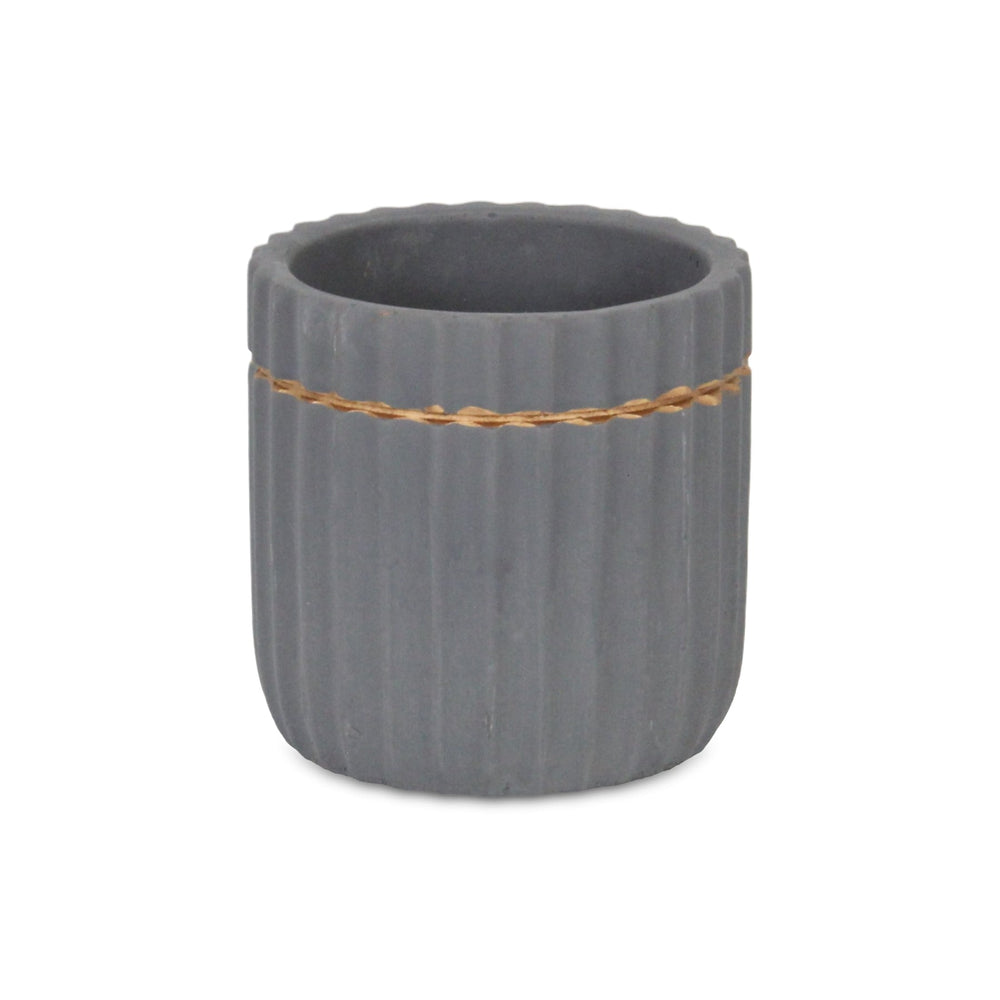 Aurine Round Gold Trimmed Ridged Ceramic Pot - Small - Gray CHEUNGS