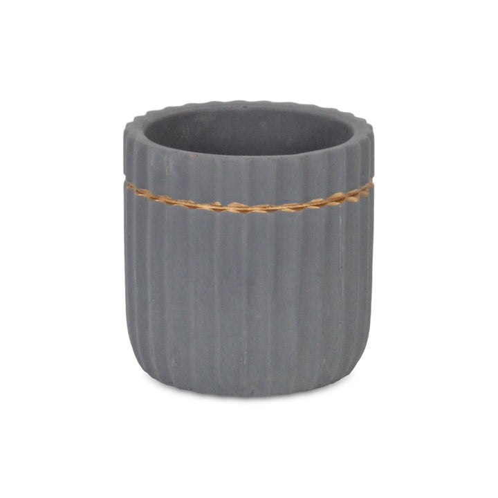 Aurine Round Gold Trimmed Ridged Ceramic Pot - Small - Gray CHEUNGS