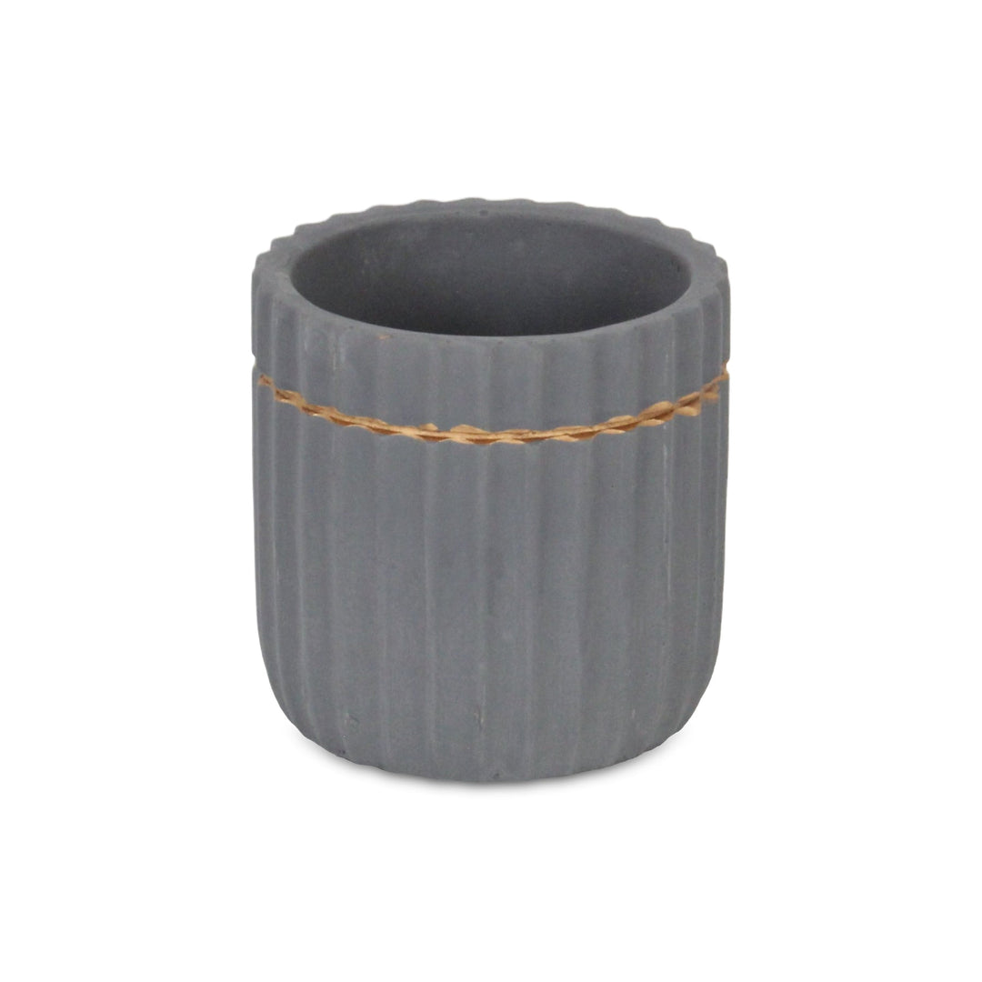 Aurine Round Gold Trimmed Ridged Ceramic Pot - Small - Gray CHEUNGS