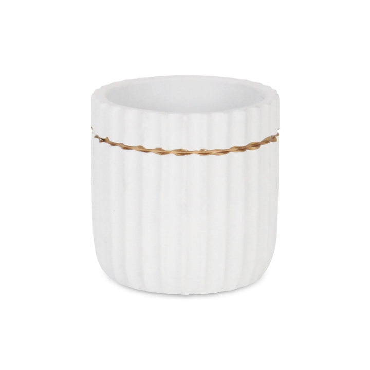 Aurine Round Gold Trimmed Ridged Ceramic Pot - Small - White CHEUNGS