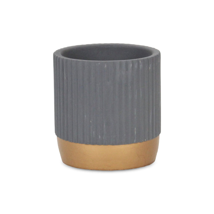 Aurone Round Ridged Ceramic Pot with Gold Finished Base - Small - Gray CHEUNGS