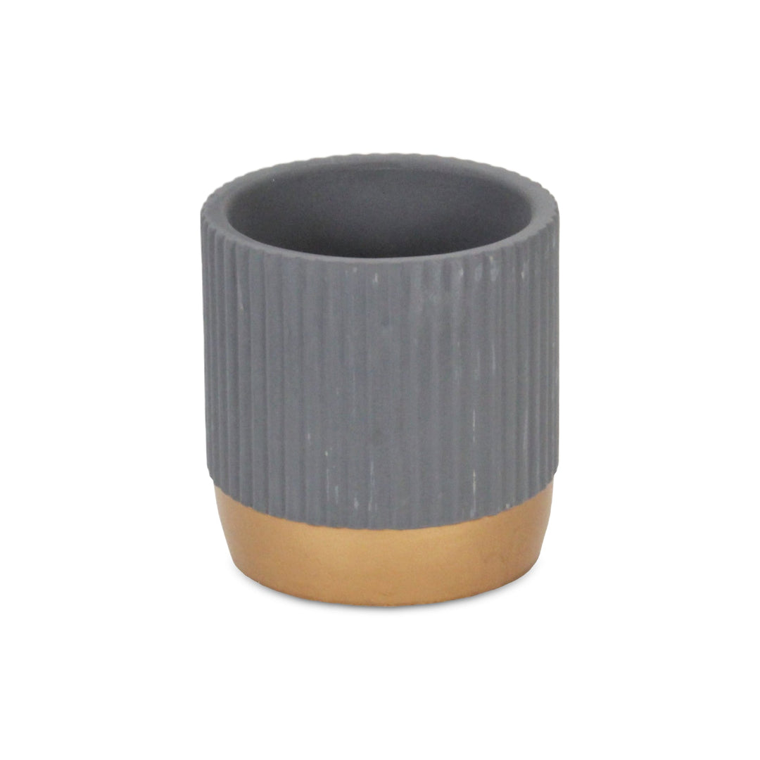 Aurone Round Ridged Ceramic Pot with Gold Finished Base - Small - Gray CHEUNGS