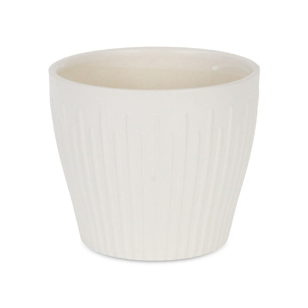 Currula Tapered Vertical Bar Pattern Ceramic Pot - Large - White CHEUNGS