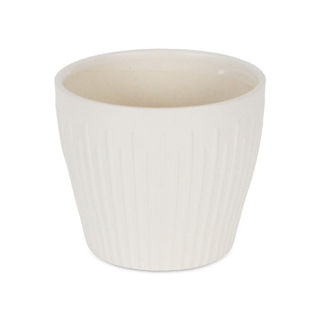 Currula Tapered Vertical Bar Pattern Ceramic Pot - Large - White CHEUNGS