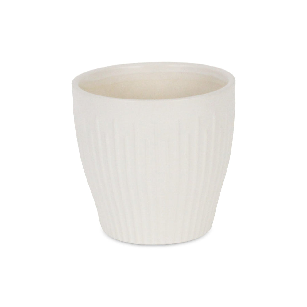 Currula Tapered Vertical Bar Pattern Ceramic Pot - Small - White CHEUNGS