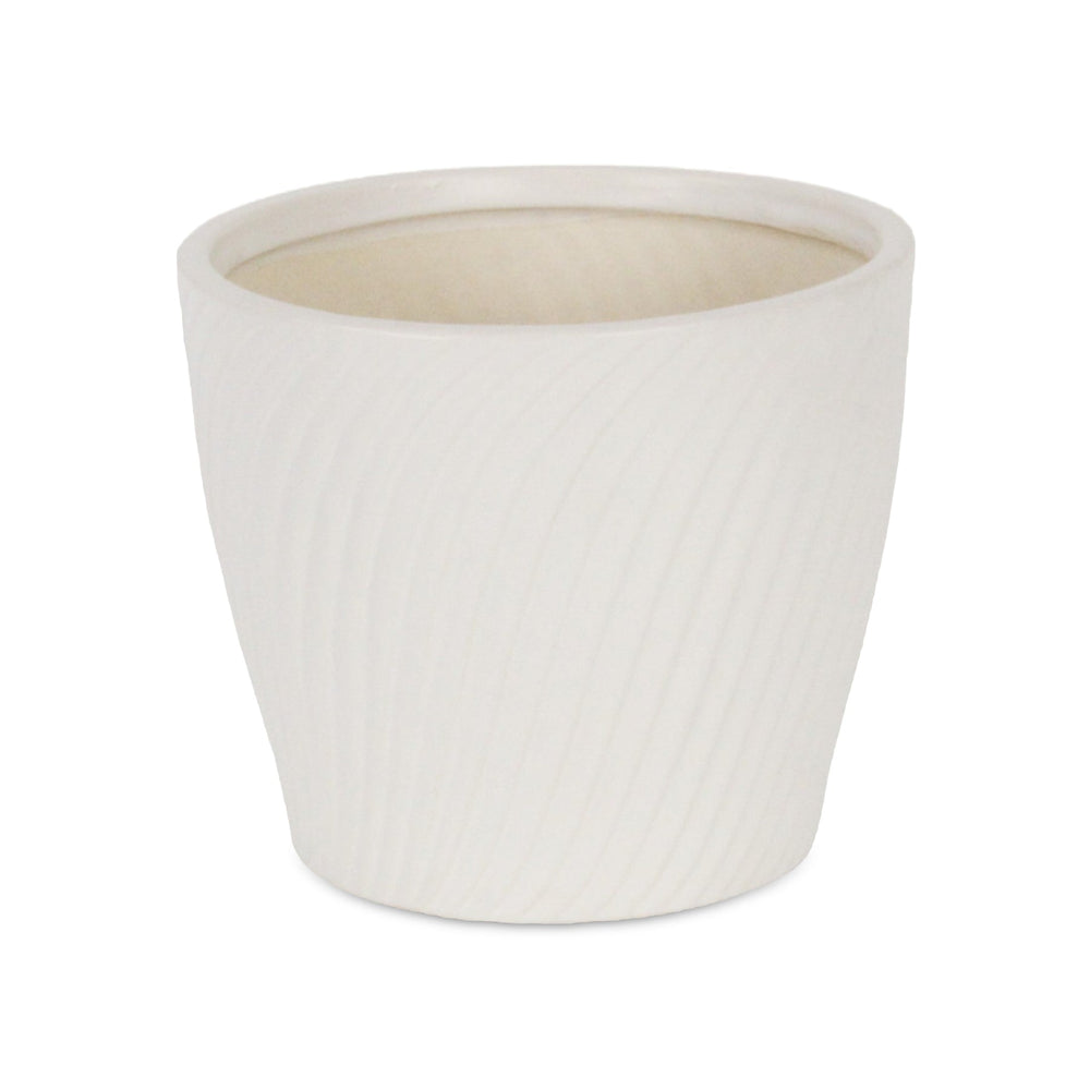 Currula Tapered Curved Swirl Pattern Ceramic Pot - Large - White CHEUNGS