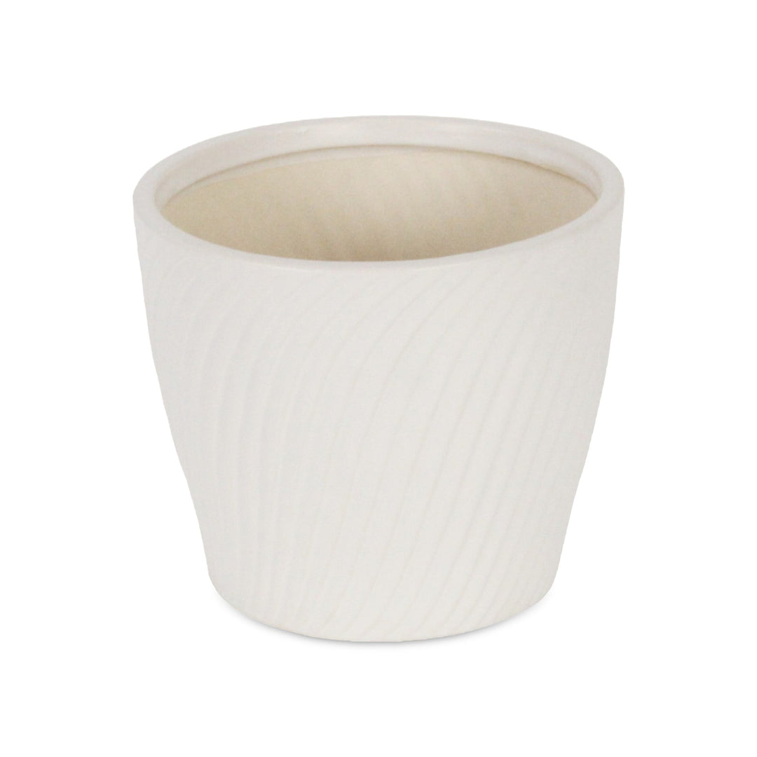 Currula Tapered Curved Swirl Pattern Ceramic Pot - Large - White CHEUNGS