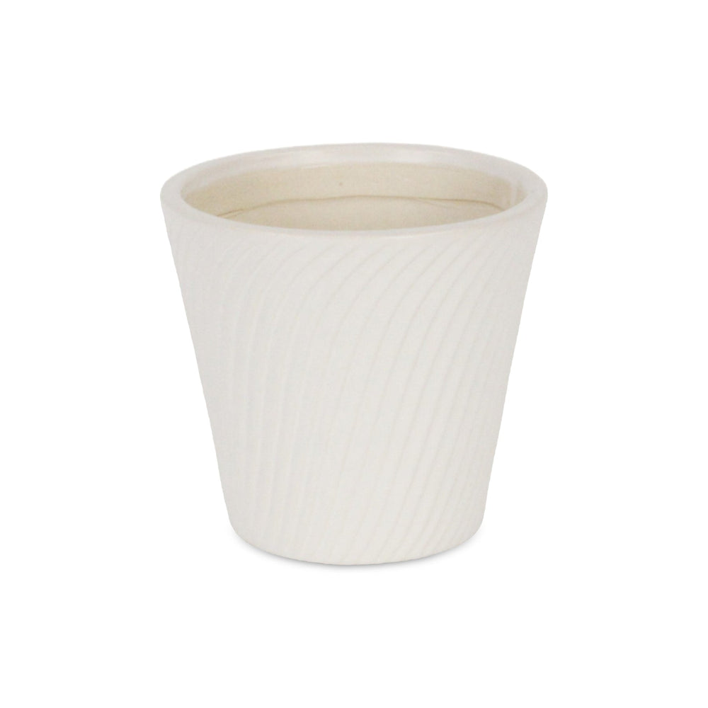 Currula Tapered Curved Swirl Pattern Ceramic Pot - Small - White CHEUNGS