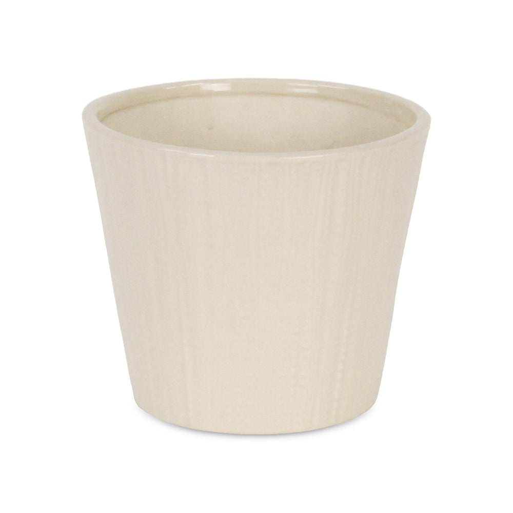 Currula Tapered Vertical Dotted Pattern Ceramic Pot - Large - Off White CHEUNGS