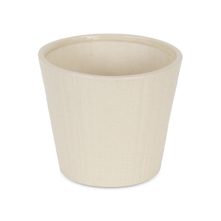 Currula Tapered Vertical Dotted Pattern Ceramic Pot - Large - Off White CHEUNGS