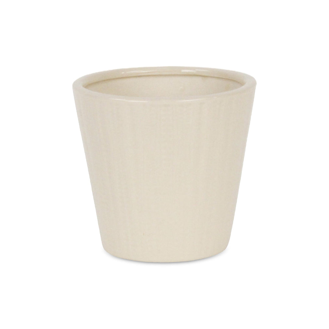 Currula Tapered Vertical Dotted Pattern Ceramic Pot - Small - Off White CHEUNGS