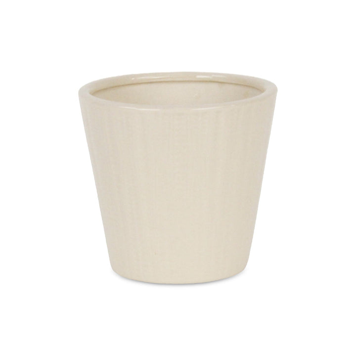 Currula Tapered Vertical Dotted Pattern Ceramic Pot - Small - Off White CHEUNGS