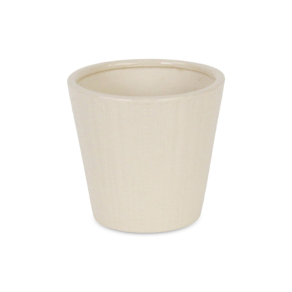 Currula Tapered Vertical Dotted Pattern Ceramic Pot - Small - Off White CHEUNGS