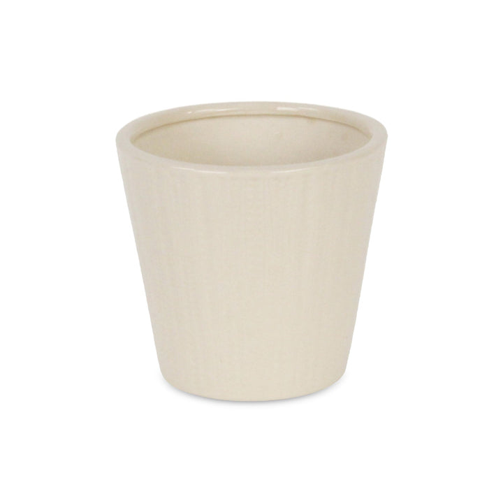 Currula Tapered Vertical Dotted Pattern Ceramic Pot - Small - Off White CHEUNGS