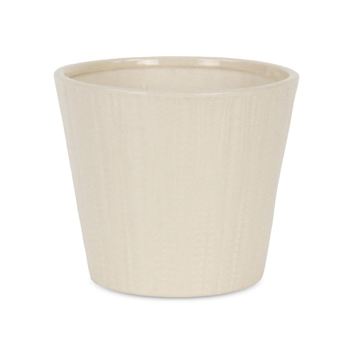 Currula Tapered Vertical Dotted Pattern Ceramic Pot - Large - Off White CHEUNGS