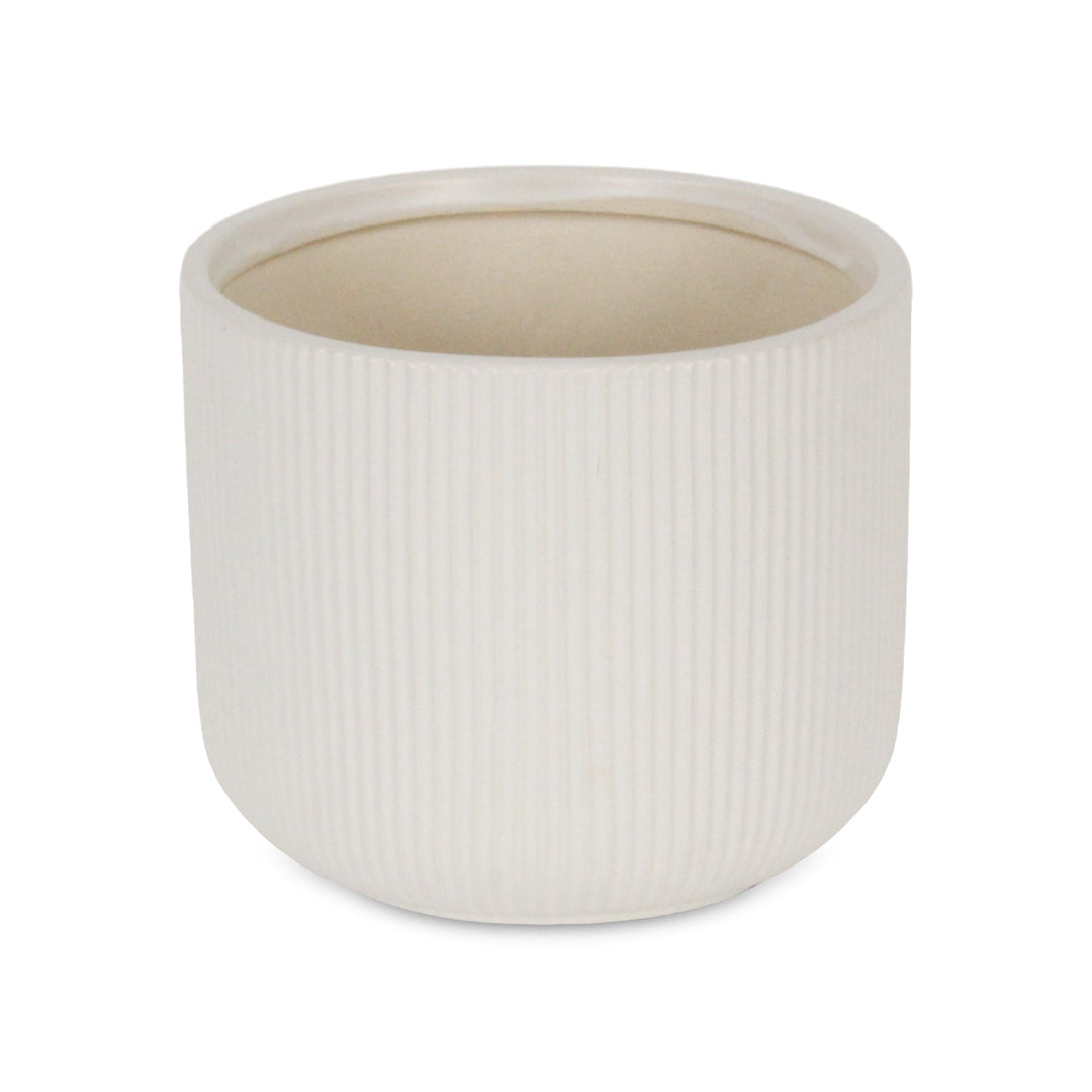 Currula Round Ridged Pattern Ceramic Pot- Large - White CHEUNGS