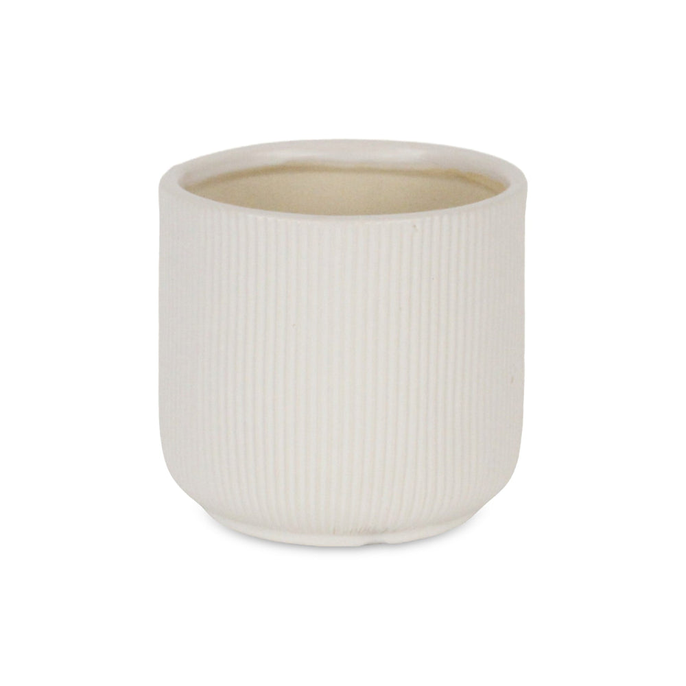 Currula Round Ridged Pattern Ceramic Pot- Small - White CHEUNGS