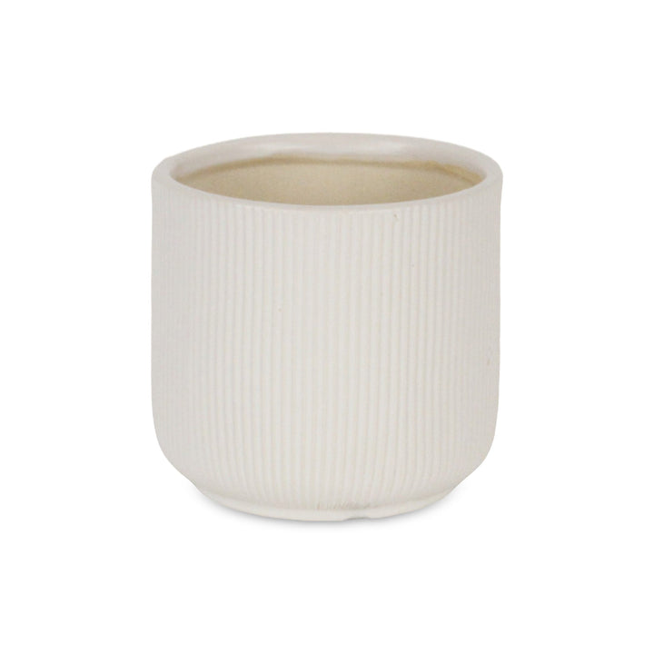 Currula Round Ridged Pattern Ceramic Pot- Small - White CHEUNGS