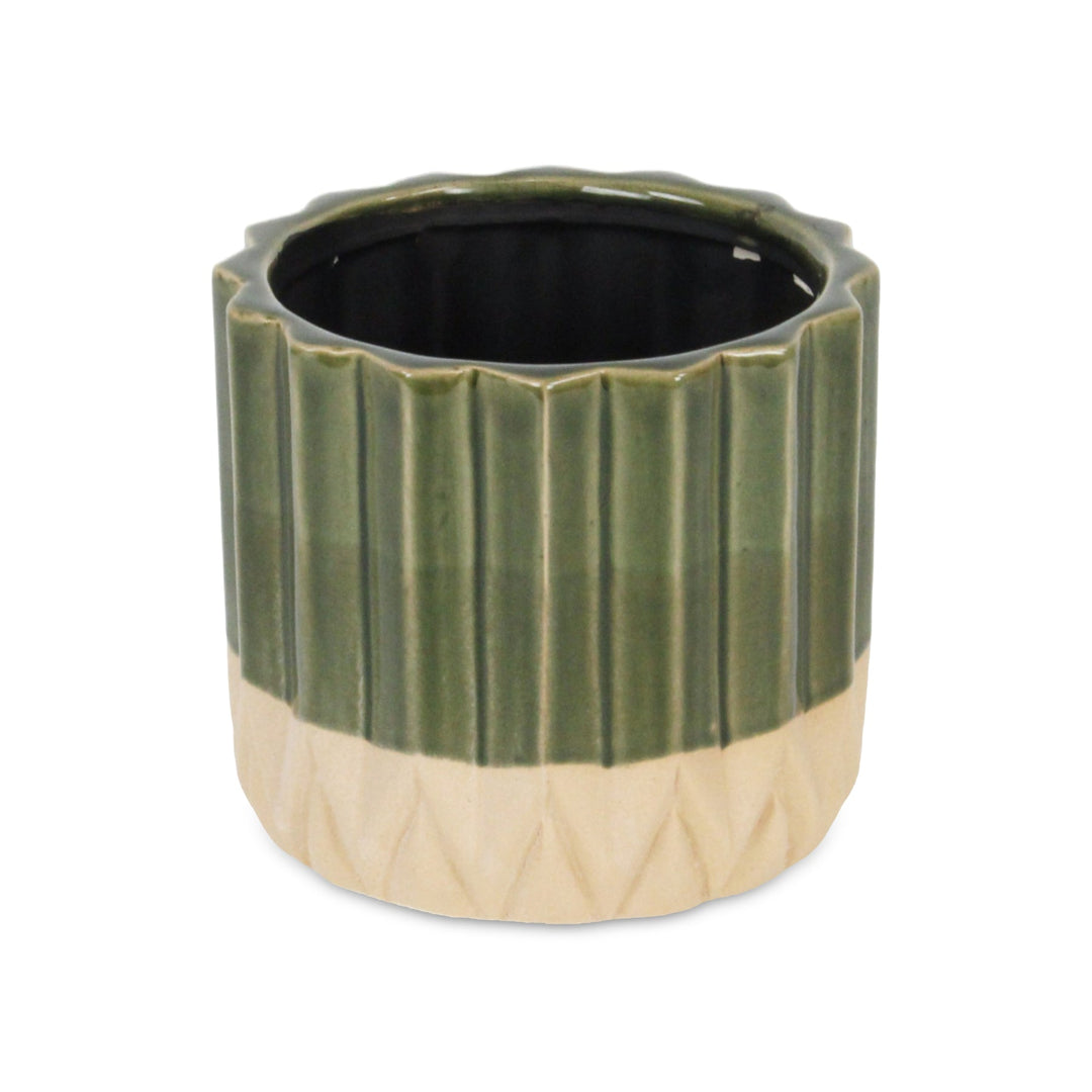 Cadeon Blossom Design Round Ceramic Pot with Textured Base- Large - Dark Green CHEUNGS