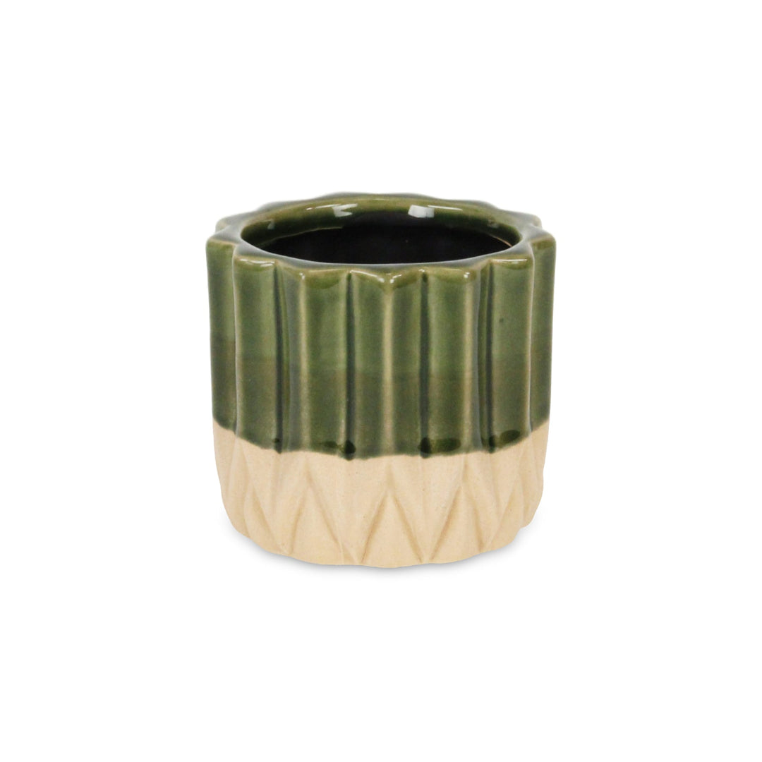 Cadeon Blossom Design Round Ceramic Pot with Textured Base- Small - Dark Green CHEUNGS