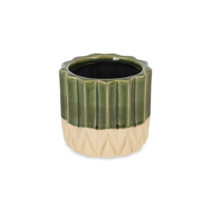 Cadeon Blossom Design Round Ceramic Pot with Textured Base- Small - Dark Green CHEUNGS