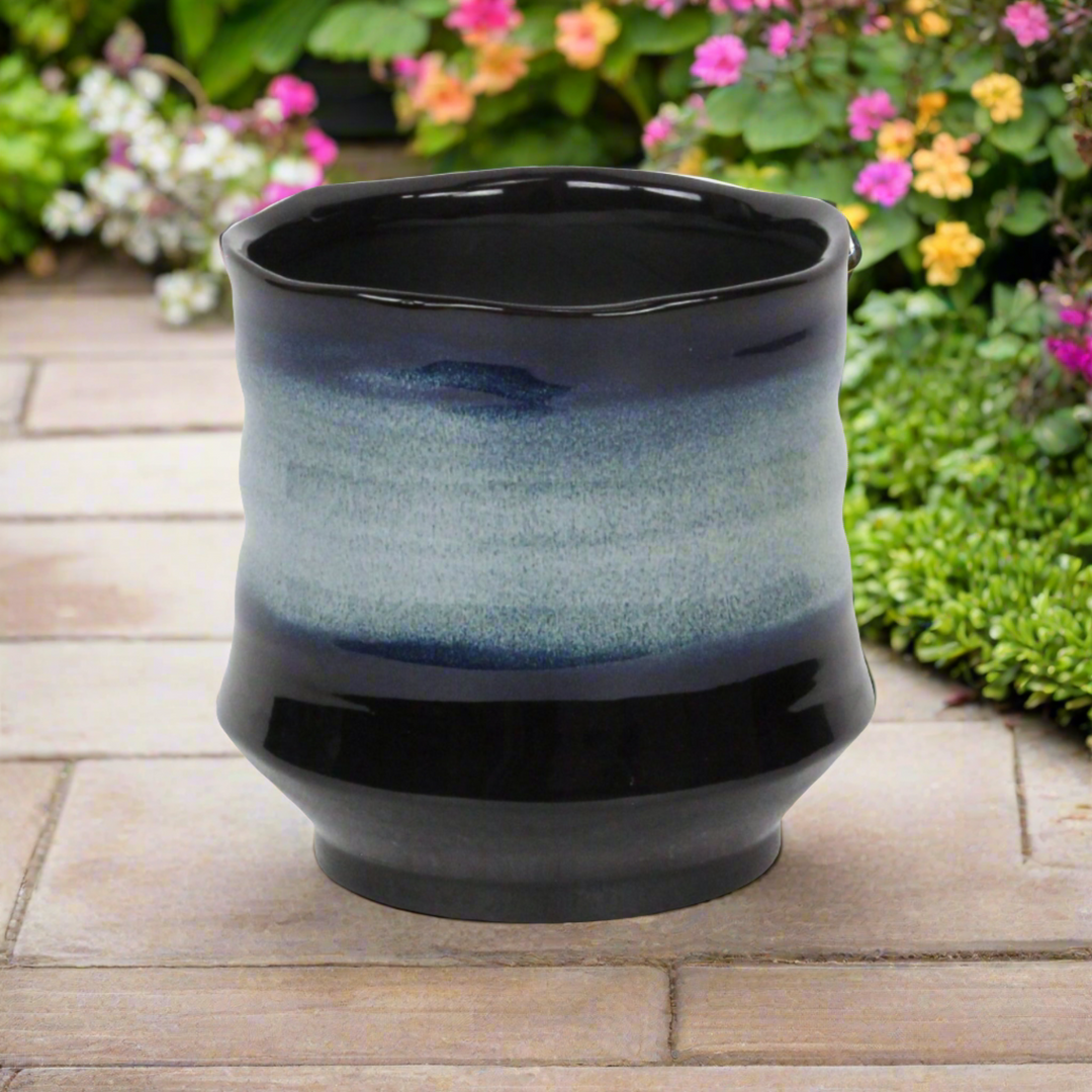 Perlacea Curved Round Tapering Ceramic Pot- Large - Blue CHEUNGS