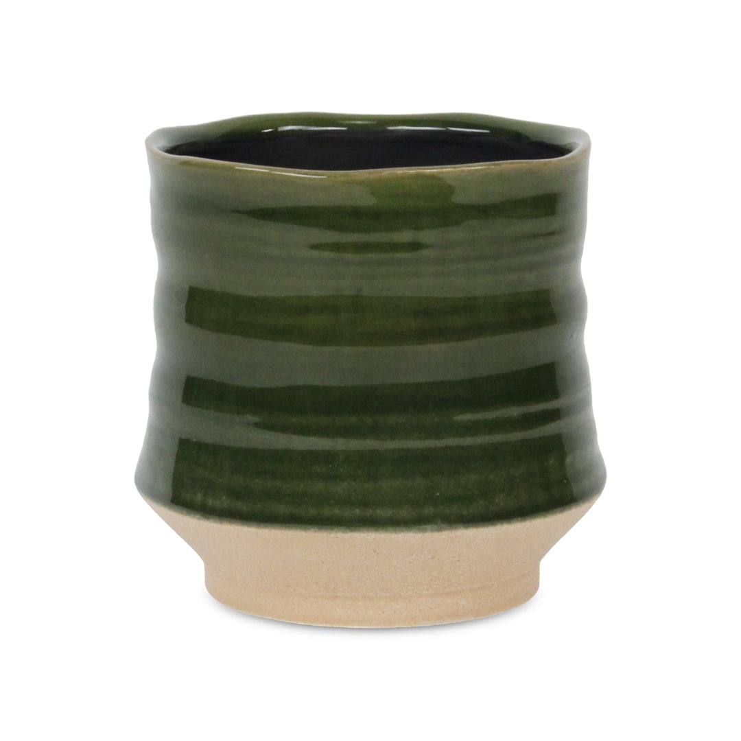 Perlacea Curved Round Tapering Ceramic Pot- Large - Green CHEUNGS