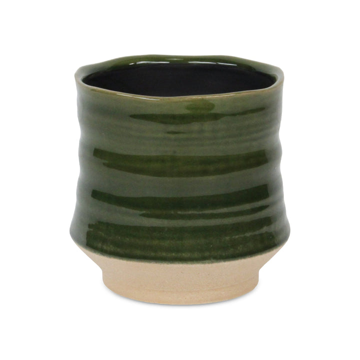 Perlacea Curved Round Tapering Ceramic Pot- Large - Green CHEUNGS