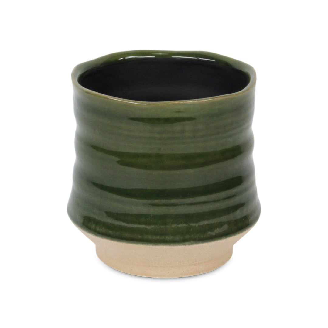 Perlacea Curved Round Tapering Ceramic Pot- Large - Green CHEUNGS