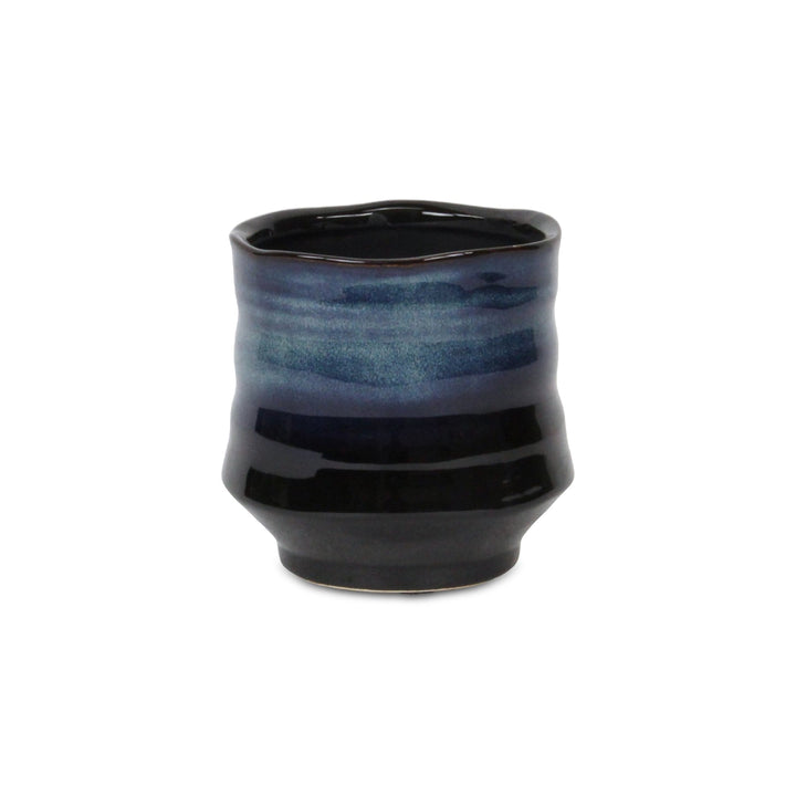 Perlacea Curved Round Tapering Ceramic Pot- Small - Blue CHEUNGS