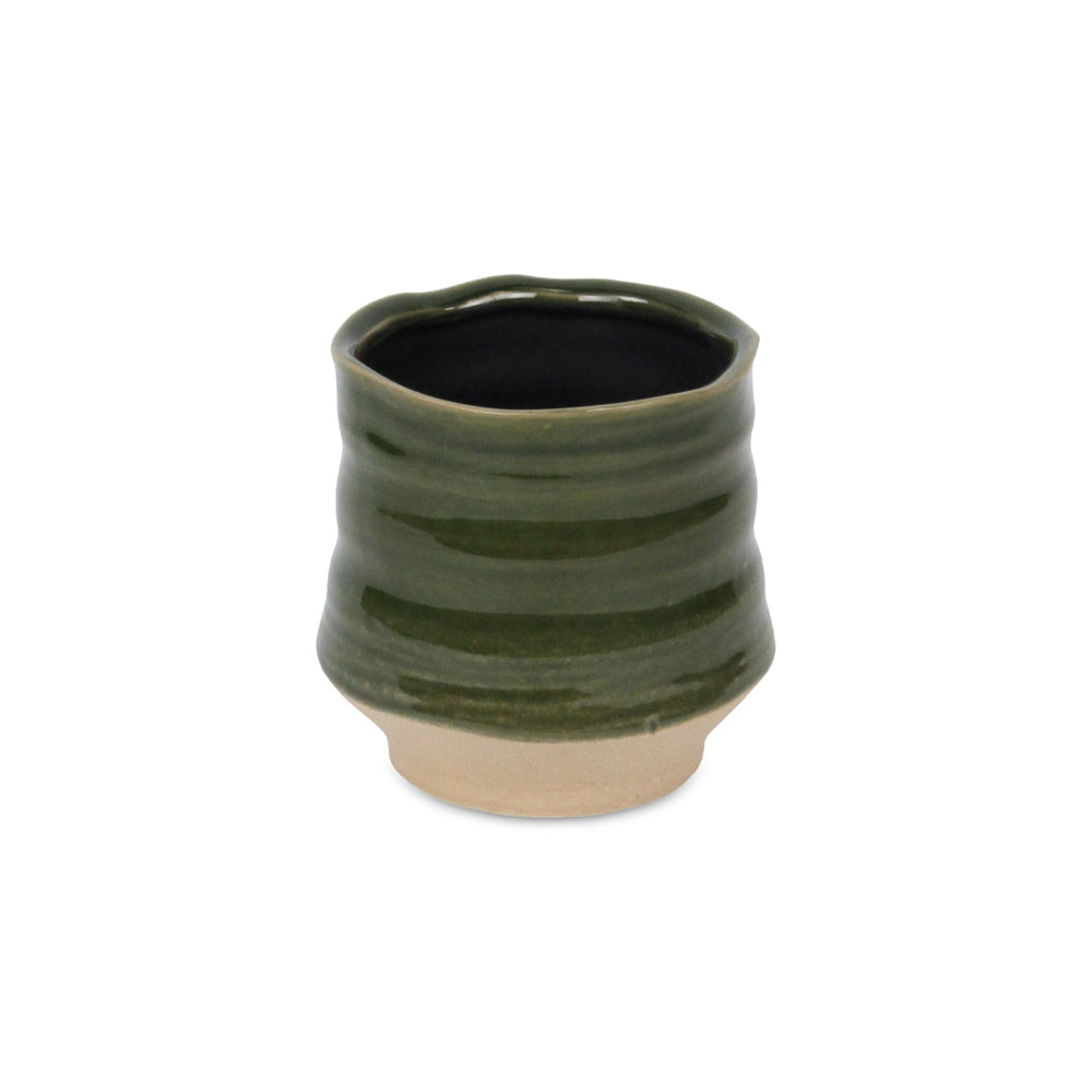 Perlacea Curved Round Tapering Ceramic Pot- Small - Green CHEUNGS