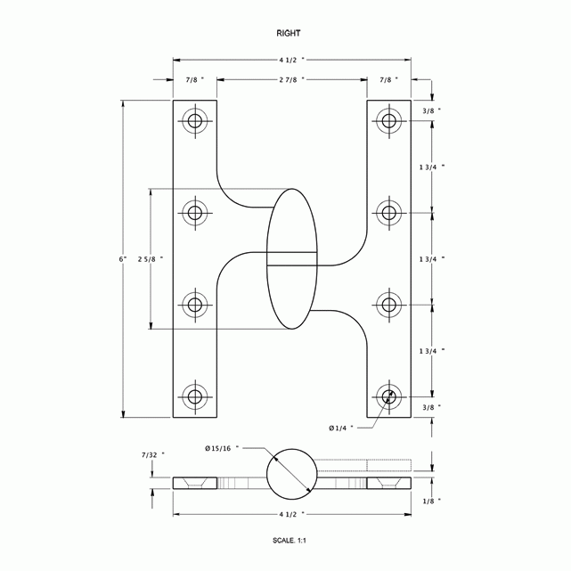 6 Inch x 4 1/2 Inch Solid Brass Olive Knuckle Hinge (Chrome Finish) DELTANA