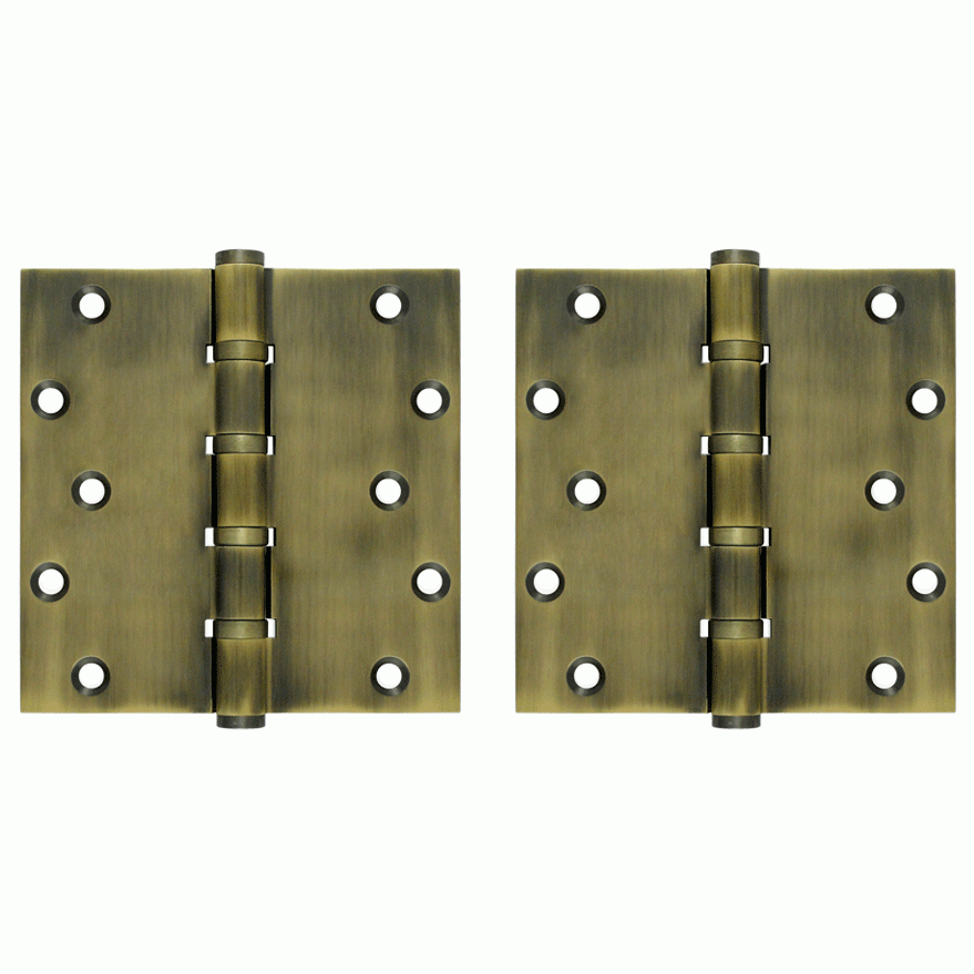 6 Inch X 6 Inch Solid Brass Ball Bearing Square Hinge (Antique Brass Finish) DELTANA