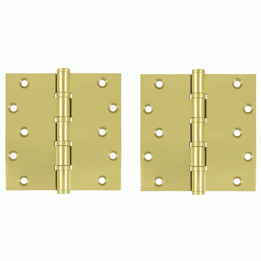 6 Inch X 6 Inch Solid Brass Ball Bearing Square Hinge (Polished Brass Finish) DELTANA