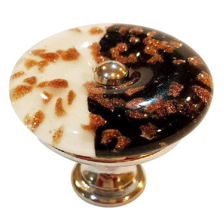 COPPER MOUNTAIN HARDWARE Black & White Copper Speckled Glass Cabinet & Furniture Knob in Chrome
