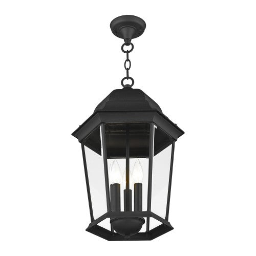 3 Light Textured Black Outdoor Pendant Lantern Livex