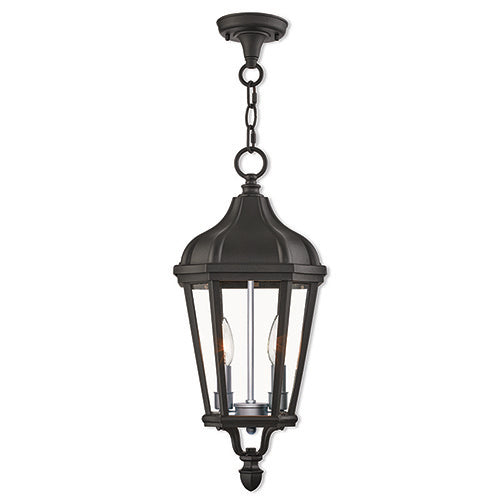 2 Light Textured Black Outdoor Pendant Lantern Livex