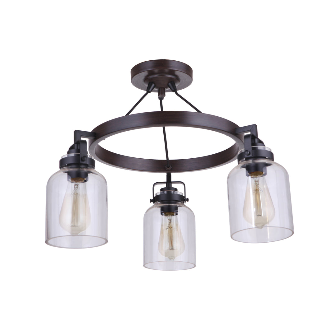 Foxwood 3 Light Convertible Semi Flush in Flat Black/Dark Teak CRAFTMADE