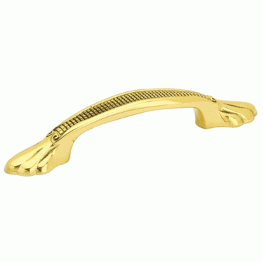 8 1/8 Inch (6 Inch c-c) Solid Brass Footed Pull Polished Brass Finish EMTEK