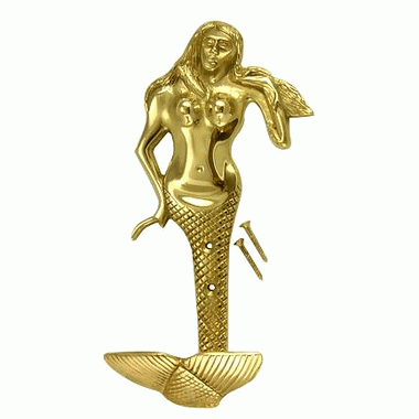 8 1/2 Inch Solid Brass Mermaid Hook (Polished Brass Finish) Copper Mountain Hardware