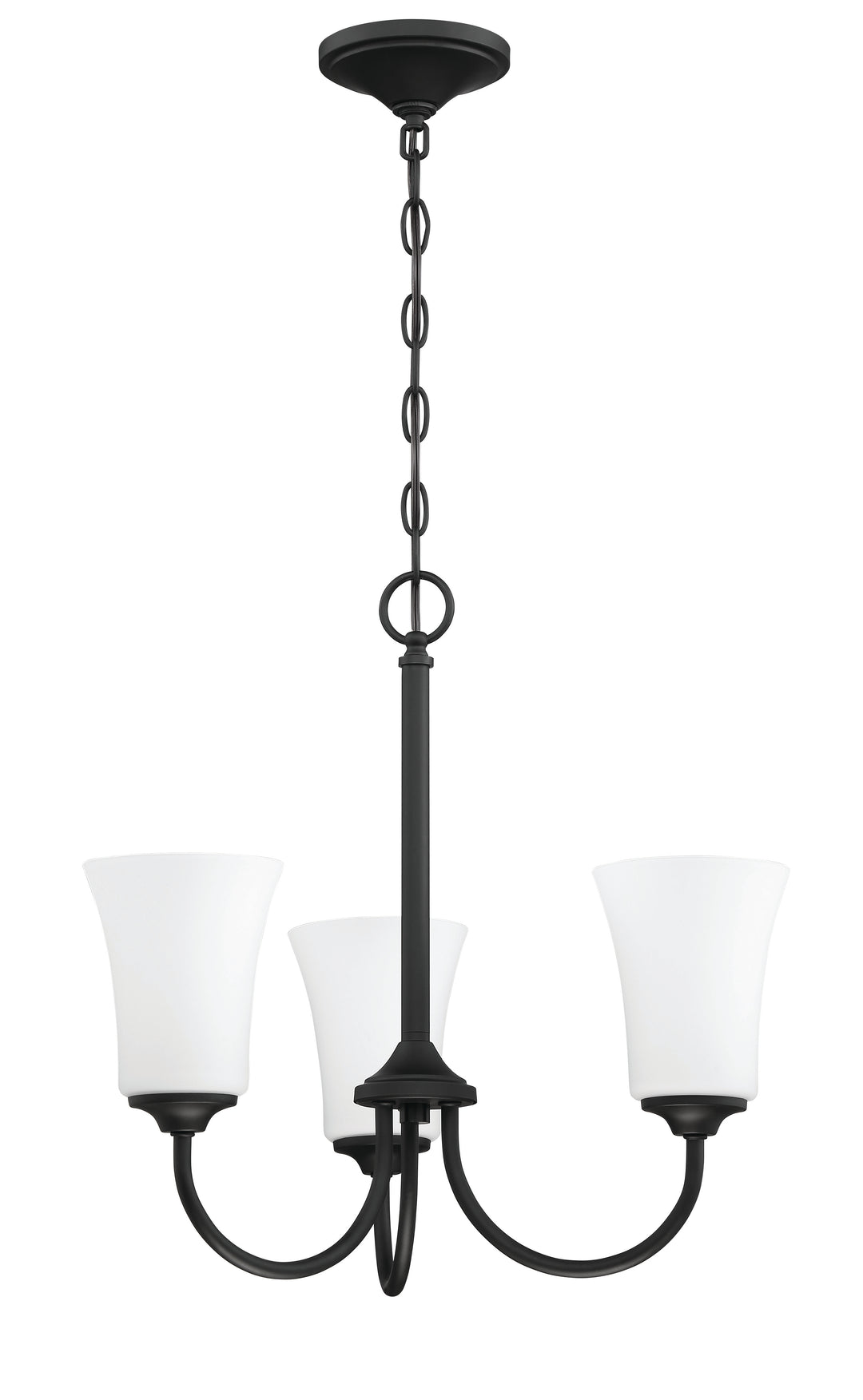 Gwyneth 3 Light Chandelier in Flat Black (White Glass) CRAFTMADE