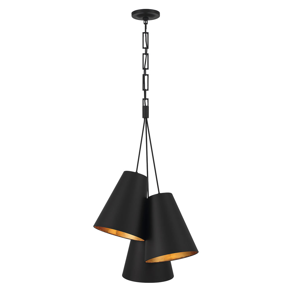 Brian Patrick Flynn Alston 3 Light Matte Black + Antique Gold Pendant Crystorama