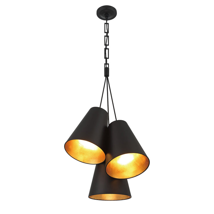 Brian Patrick Flynn Alston 3 Light Matte Black + Antique Gold Pendant Crystorama