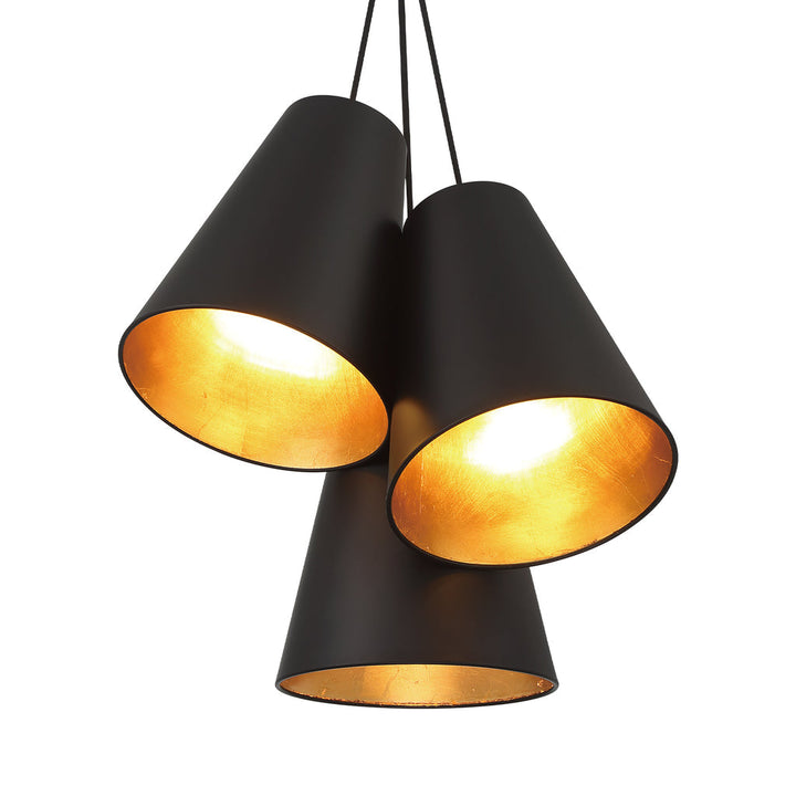 Brian Patrick Flynn Alston 3 Light Matte Black + Antique Gold Pendant Crystorama