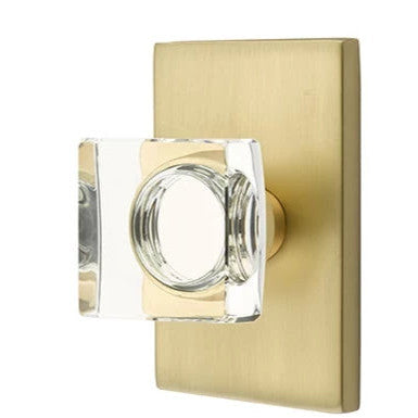 Emtek Modern Square Crystal Door Knob Set With Modern Rectangular Rosette (Several Finish Options) EMTEK