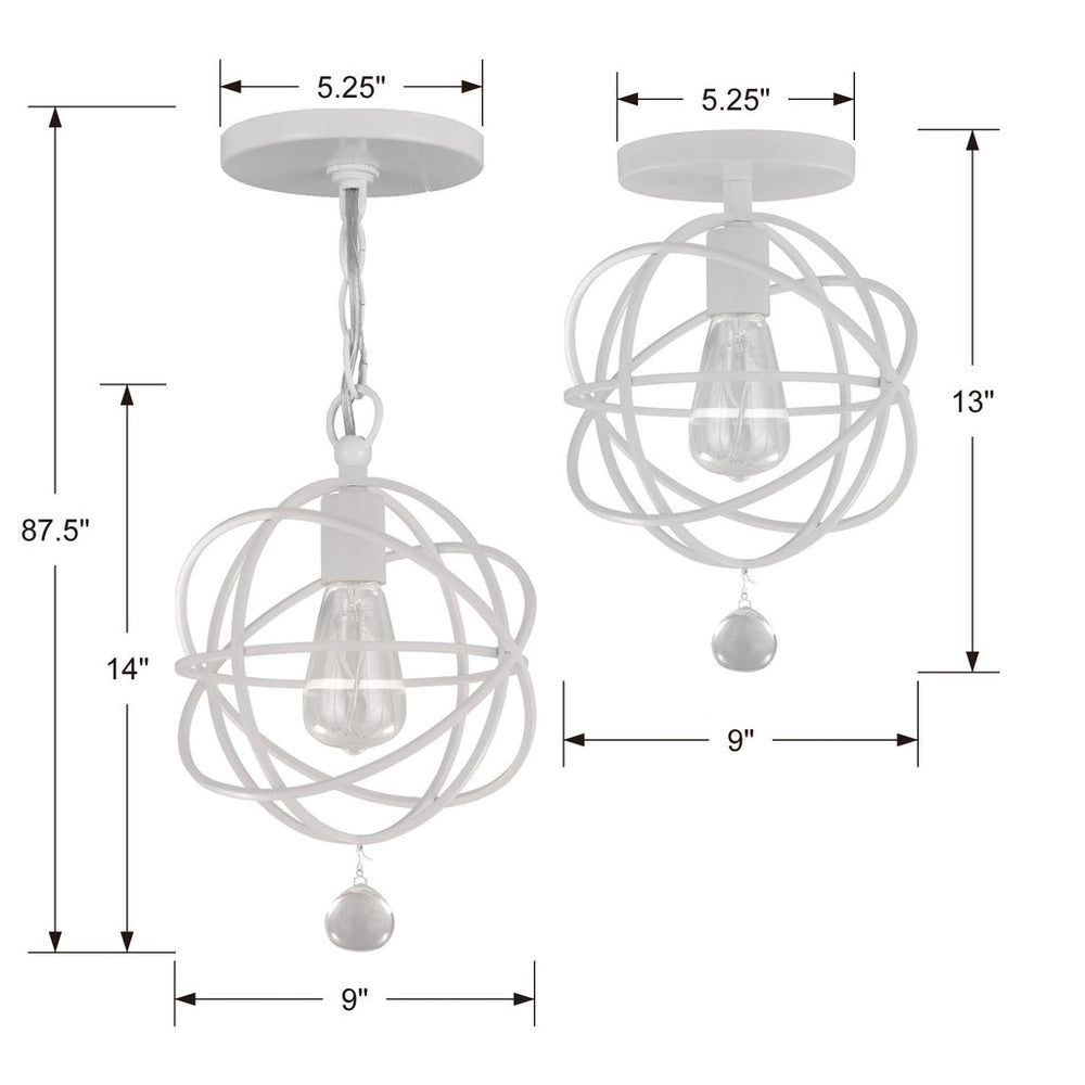 Solaris 1 Light Wet White Mini Pendant Crystorama