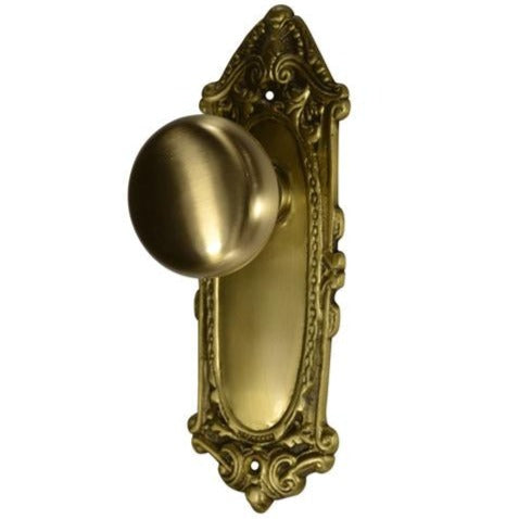 Round Solid Brass Doorknob with Ornate Victorian Backplate (Several Finishes Available) COPPER MOUNTAIN HARDWARE