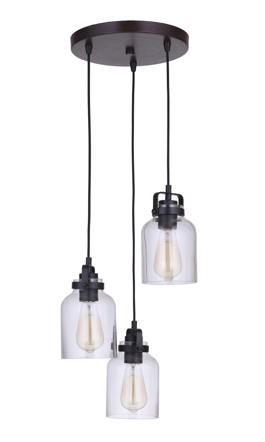 Foxwood 3 Light Pendant in Flat Black/Dark Teak CRAFTMADE