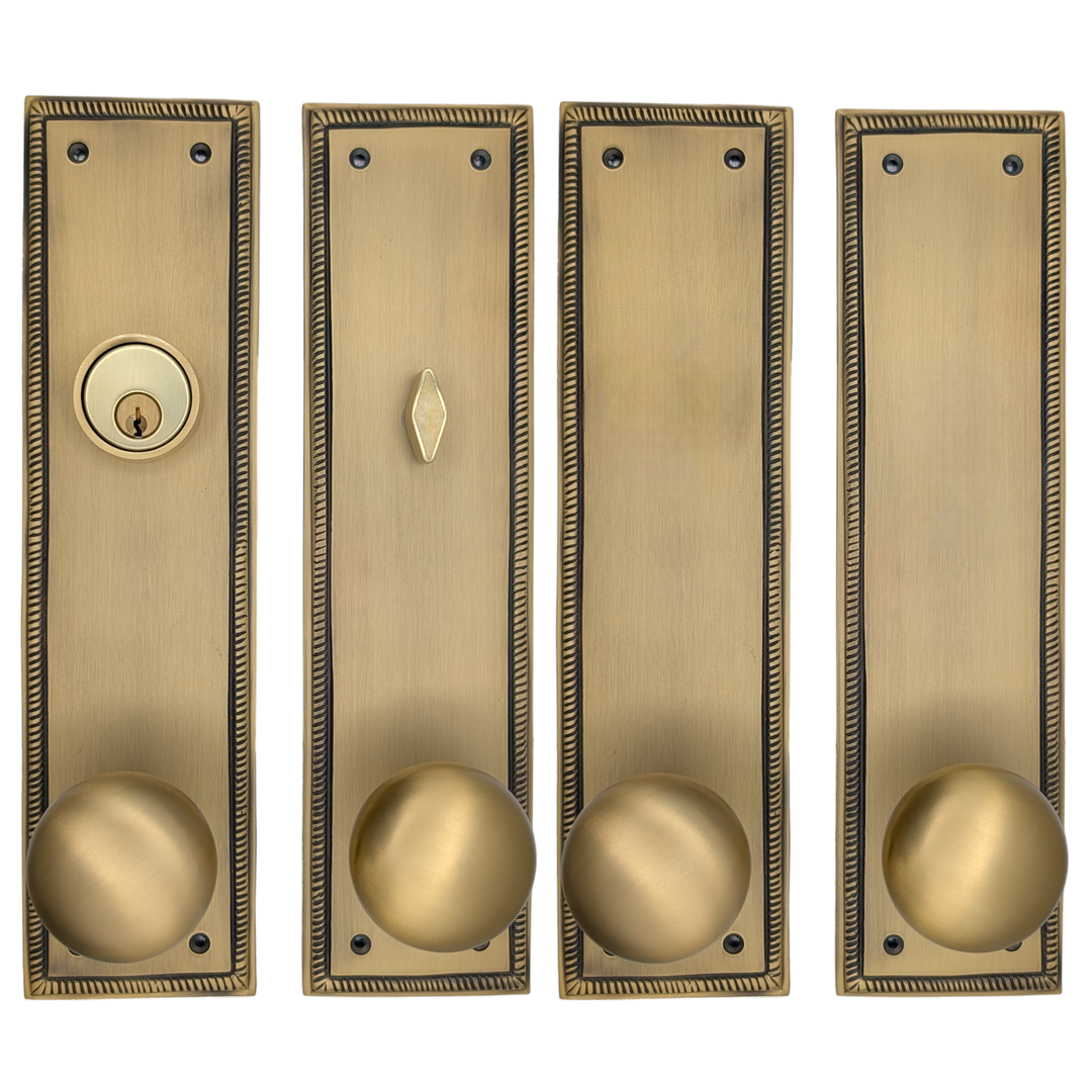 Georgian Roped Rectangular Double Door Deadbolt Entryway Set (Several Finishes Available)