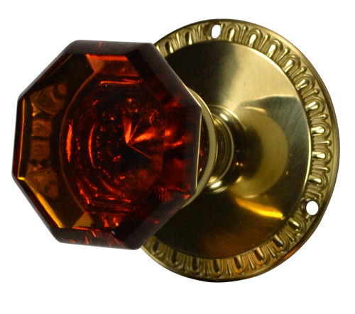 COPPER MOUNTAIN HARDWARE Egg & Dart Octagon Amber Glass Door Knob in Several Finishes